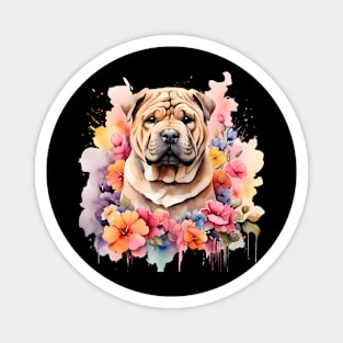 A shar pei decorated with beautiful watercolor flowers Magnet